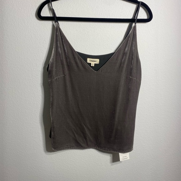 L'AGENCE Gray Cami, Velvet Camisole,  V Neck Tank Top M - Picture 2 of 9